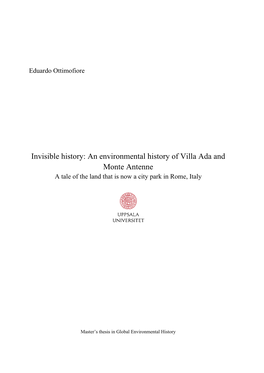 An Environmental History of Villa Ada and Monte Antenne a Tale of the Land That Is Now a City Park in Rome, Italy