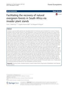 Facilitating the Recovery of Natural Evergreen Forests in South Africa Via Invader Plant Stands Coert J