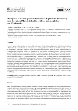 Zootaxa, Descriptions of Two New Species of Hemileucinae