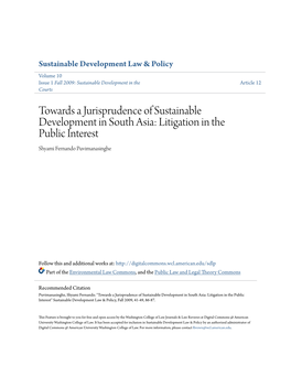 Towards a Jurisprudence of Sustainable Development in South Asia: Litigation in the Public Interest Shyami Fernando Puvimanasinghe