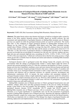 Risk Assessment of Geological Hazards of Qinling-Daba Mountain Area in Shaanxi Province Based on FAHP and GIS