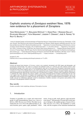 Cephalic Anatomy of Zorotypus Weidneri New, 1978: New Evidence for a Placement of Zoraptera