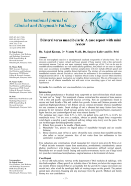 Bilateral Torus Mandibularis: a Case Report with Mini 2018; 1(1): 27-28 Received: 16-01-2018 Review Accepted: 20-02-2018