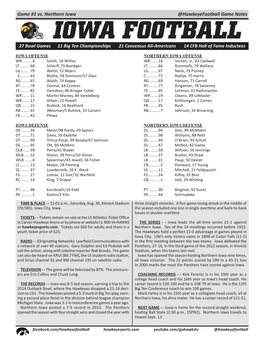 @Hawkeyefootball Game Notes Game #1 Vs. Northern Iowa