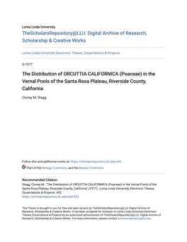 The Distribution of ORCUTTIA CALIFORNICA (Poaceae) in the Vernal Pools of the Santa Rosa Plateau, Riverside County, California
