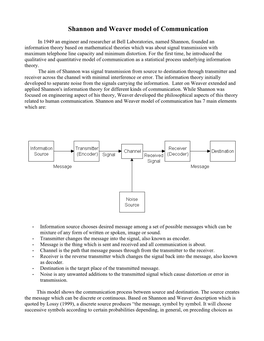 Shannon and Weaver Model of Communication