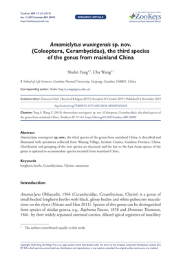 Coleoptera, Cerambycidae), the Third Species of the Genus from Mainland China