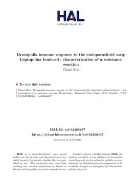 Drosophila Immune Response to the Endoparasitoid Wasp Leptopilina Boulardi : Characterization of a Resistance Reaction Chami Kim