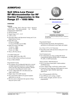 AXM0F243 Soc Ultra-Low Power RF-Microcontroller for RF Carrier Frequencies in the Range 27 - 1050 Mhz OVERVIEW