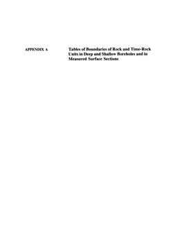 Tables of Boundaries of Rock and Time-Rock Units in Deep and Shallow Boreholes and in Measured Surface Sections 110 the GEOLOGICAL EVOLUTION of the RIVER NILE