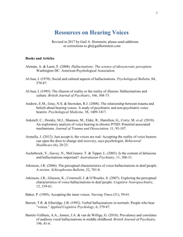 Resources on Hearing Voices