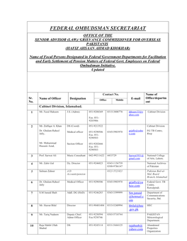 Federal Ombudsman Secretariat Office of the Senior Advisor (Law)/ Grievance Commissioner for Overseas Pakistanis (Hafiz Ahsaan Ahmad Khokhar)