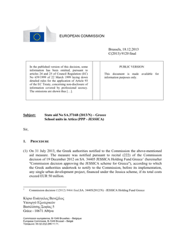 State Aid No SA.37168 (2013/N) – Greece School Units in Attica (PPP - JESSICA)