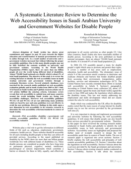 A Systematic Literature Review to Determine the Web Accessibility Issues in Saudi Arabian University and Government Websites for Disable People