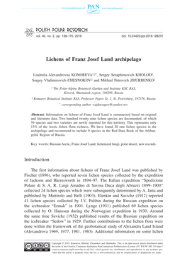 Lichens of Franz Josef Land Archipelago