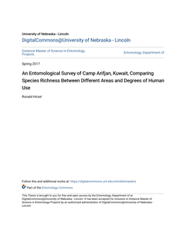 An Entomological Survey of Camp Arifjan, Kuwait, Comparing Species Richness Between Different Areas and Degrees of Human Use