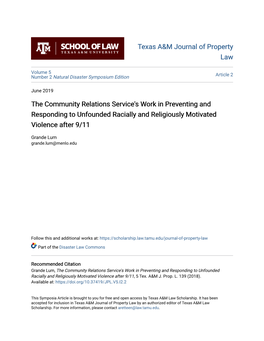 The Community Relations Service's Work in Preventing and Responding to Unfounded Racially and Religiously Motivated Violence After 9/11