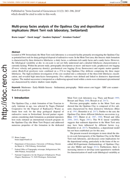 Multi-Proxy Facies Analysis of the Opalinus Clay and Depositional Implications (Mont Terri Rock Laboratory, Switzerland)