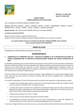 Compte Rendu – Seance Du 05 Juillet 2019