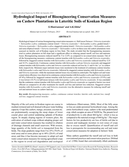 Hydrological Impact of Bioengineering Conservation Measures on Cashew Plantations in Lateritic Soils of Konkan Region S.Manivannan1 and A.K.Sikka2