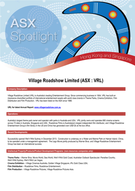 Village Roadshow Limited (ASX : VRL)