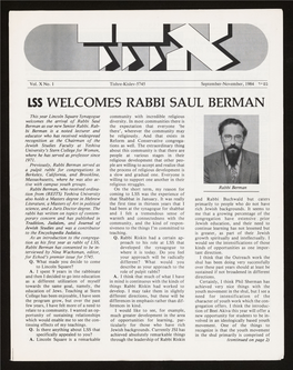 Lss Welcomes Rabbi Saul Berman