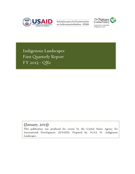 Indigenous Landscapes First Quarterly Report FY 2013 - QR1
