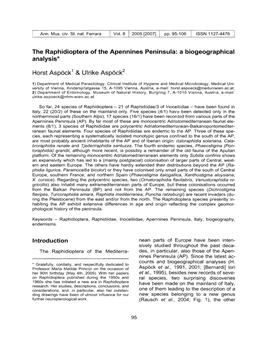 The Raphidioptera of the Apennines Peninsula: a Biogeographical Analysis*