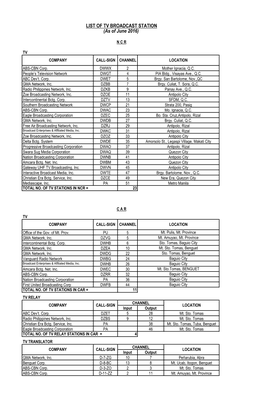 LIST of TV BROADCAST STATION (As of June 2016)