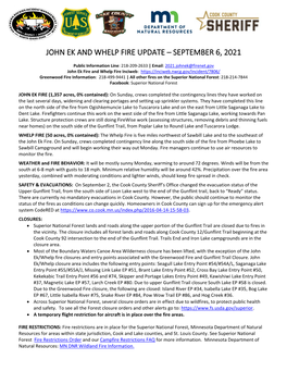 John Ek and Whelp Fire Update – September 6, 2021