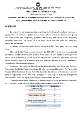 Secretaria Municipal De Saúde Plano De Contingência Do Município De São José Do Rio Pardo/Sp Para Infecção Humana Pelo No