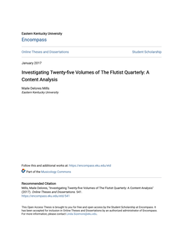 Investigating Twenty-Five Volumes of the Flutist Quarterly: a Content Analysis