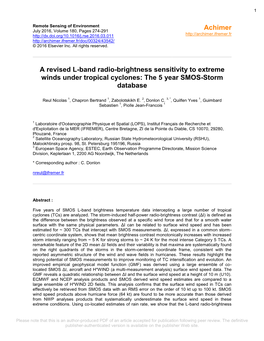 A Revised L-Band Radio-Brightness Sensitivity to Extreme Winds Under Tropical Cyclones: the 5 Year SMOS-Storm Database