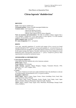 Data Sheet on Citrus Leprosis 'Rhabdovirus'