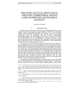 The Intellectual Space Race: Applying Terrestrial Patent Laws to Private Outer Space Activity