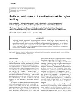 Radiation Environment of Kazakhstan's Aktobe Region Territory