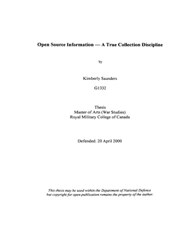 Open Source Information - a True Collection Discipline
