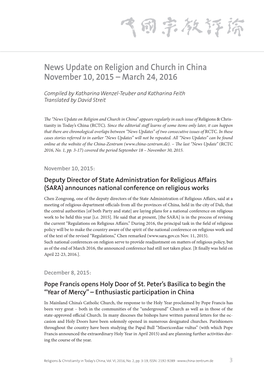 News Update on Religion and Church in China November 10, 2015 – March 24, 2016