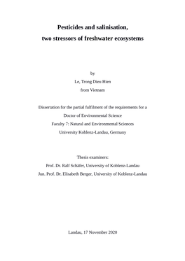 Pesticides and Salinisation, Two Stressors of Freshwater Ecosystems