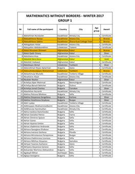 Mathematics Without Borders - Winter 2017 Group 1