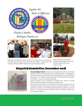 Dispatch Newsletter, December 2018 from the Editor’S Desk: Another Issue of Splendid Content, and I Thank All the Contributors, Especially for the Excellent Photos