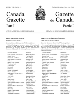 Canada Gazette, Part I, Extra