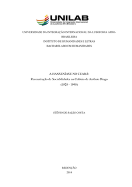 Reconstrução De Sociabilidades Na Colônia De Antônio Diogo (1928 - 1940)