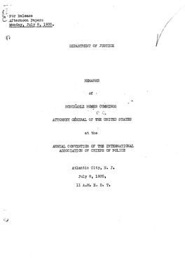 Remarks of Honorable Homer Cummings, Attorney General of The