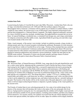 Exhibit Design for Proposed Aztalan State Park Visitor Center for the Friends of Aztalan State Park Lake Mills, Wisconsin DRAFT