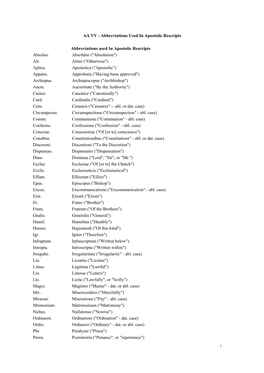 Abbreviations Used in Apostolic Rescripts