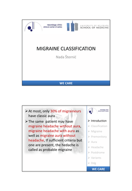 MIGRAINE CLASSIFICATION Nada Šternić