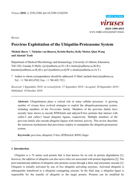 Poxvirus Exploitation of the Ubiquitin-Proteasome System