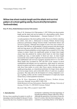 Willow Tree Shoot Module Length and the Attack and Survival Pattern of a Shoot-Galling Sawfly, Euura Atra (Hymenoptera: Tenthredinidae)