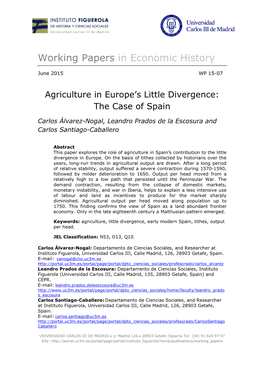 Agriculture in Europe's Little Divergence: the Case Of